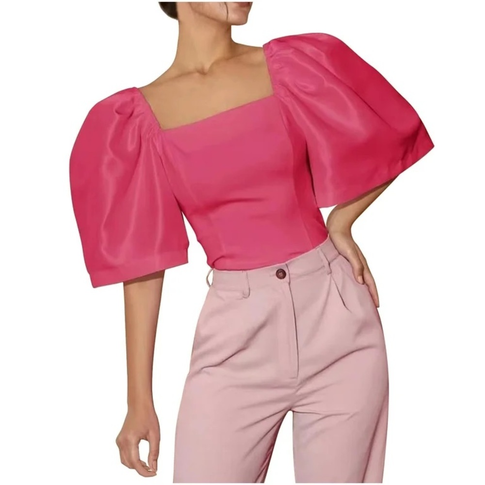 AEL‎ Amy Enjoy Life Square Neck Puff Sleeve Crop Top Pink NWT Size XS
